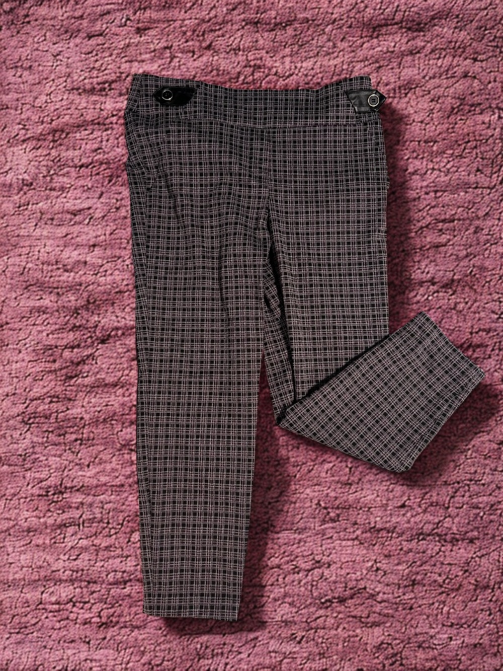 Purple, Black & White Plaid Pull-On Dress Pants